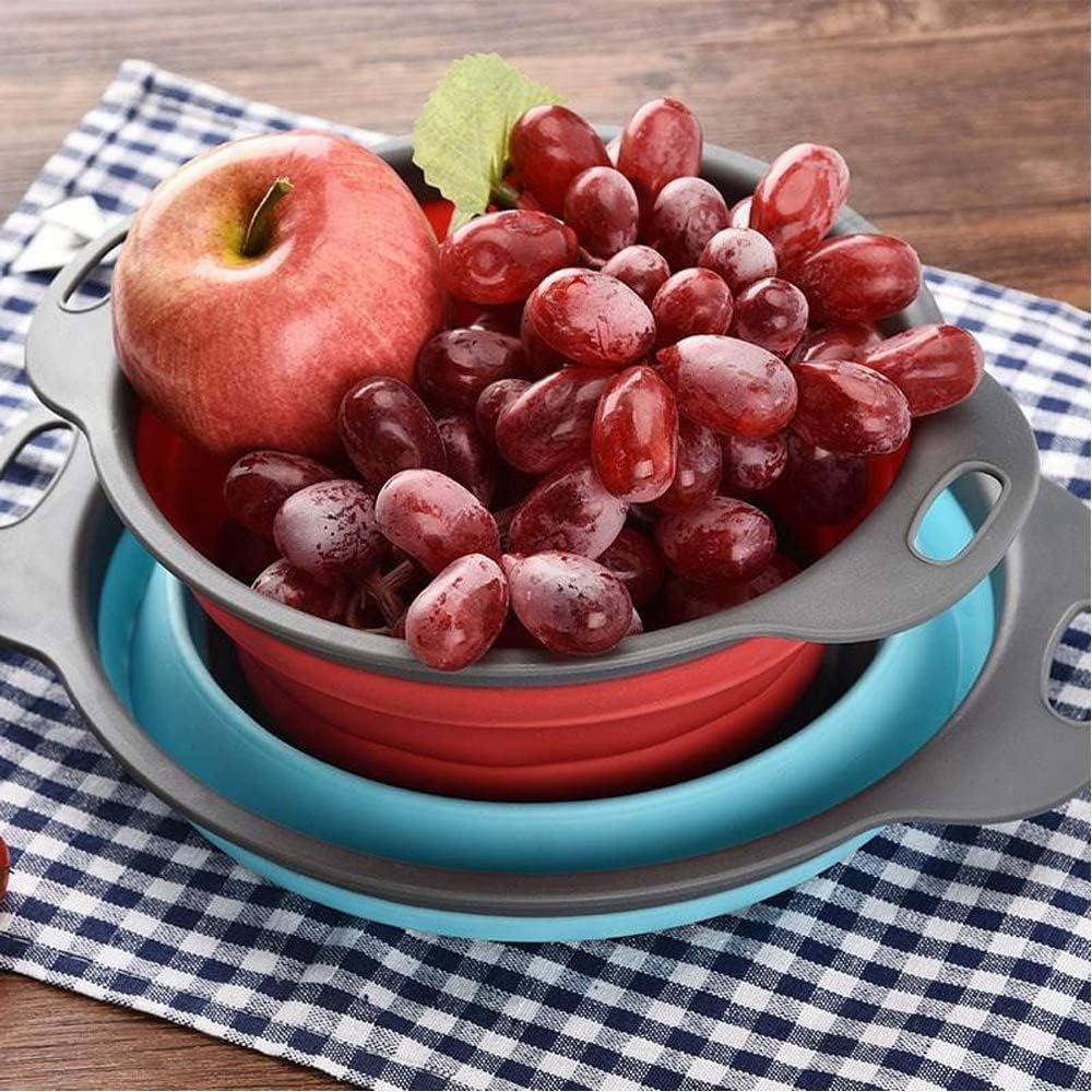 Collapsible Colander, BESUNTEK Strainer Set Round Food Silicone Kitchen for Draining Pasta, Vegetable and Fruit 2 pcs 4 Quart and 1 pcs 2 Quart (Orange + Green + Blue) - PuriLite