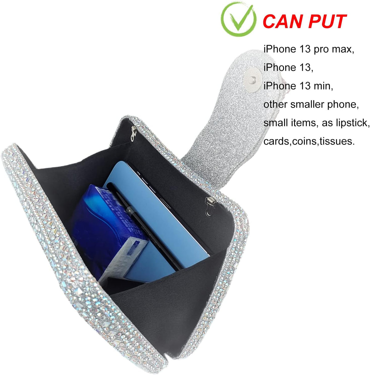 Sparkly Rhinestone Unique Evening Bag Women Floral Clutch Handbag Shoulder Bags - PuriLite