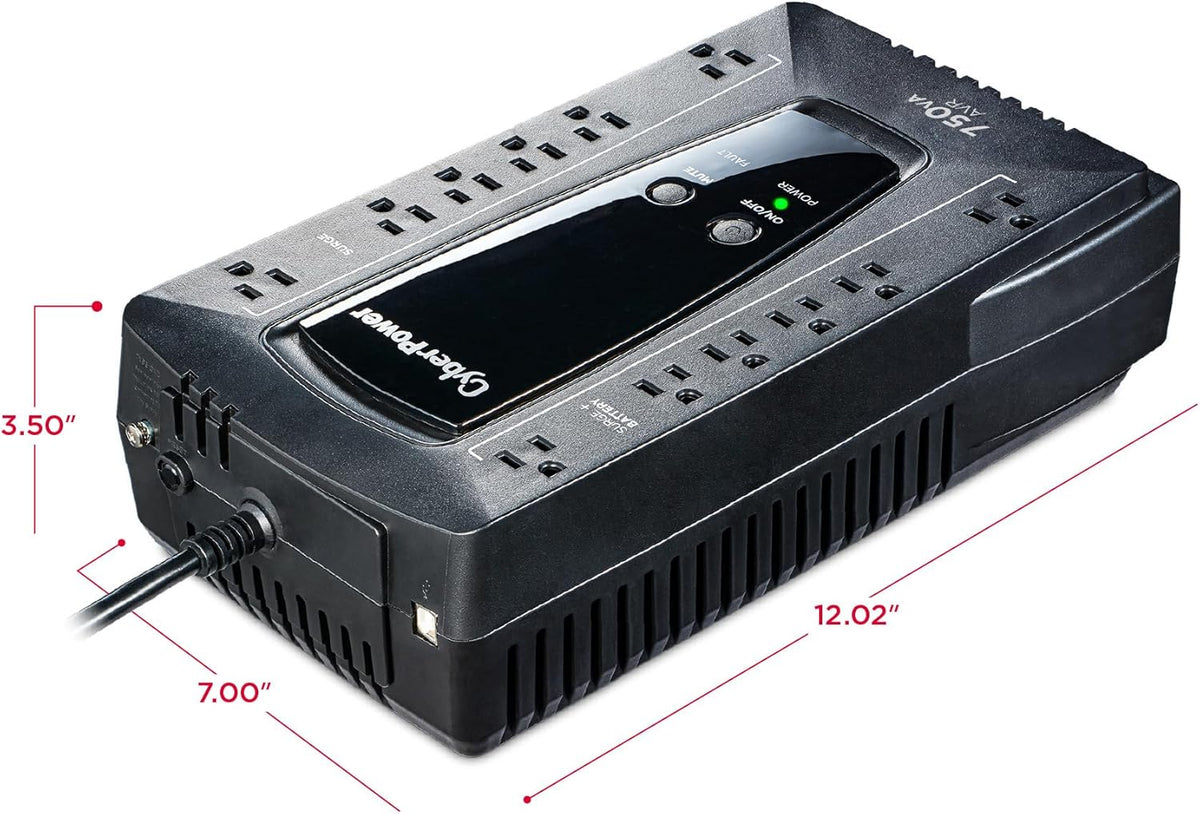 CyberPower AVRG900LCD Intelligent LCD UPS System, 900VA/480W, 12 Outlets, AVR, Compact - PuriLite