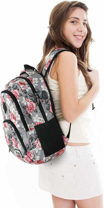 Backpack for Teen Girls,Boys School Backpack for Women with USB,College Backpack,Big Flower - PuriLite