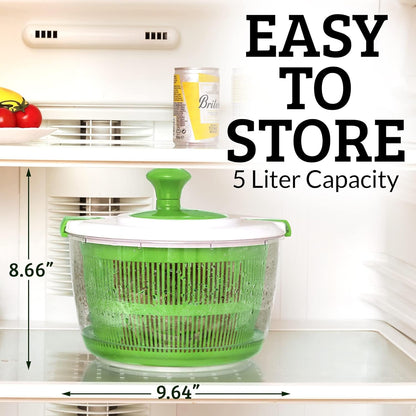 Zulay Kitchen Salad Spinner Large 5L Capacity - Manual Lettuce Spinner with Secure Lid Lock & Rotary Handle - Easy to Use Salad Spinners with Bowl, Colander & Built-in Draining System (Green) - PuriLite