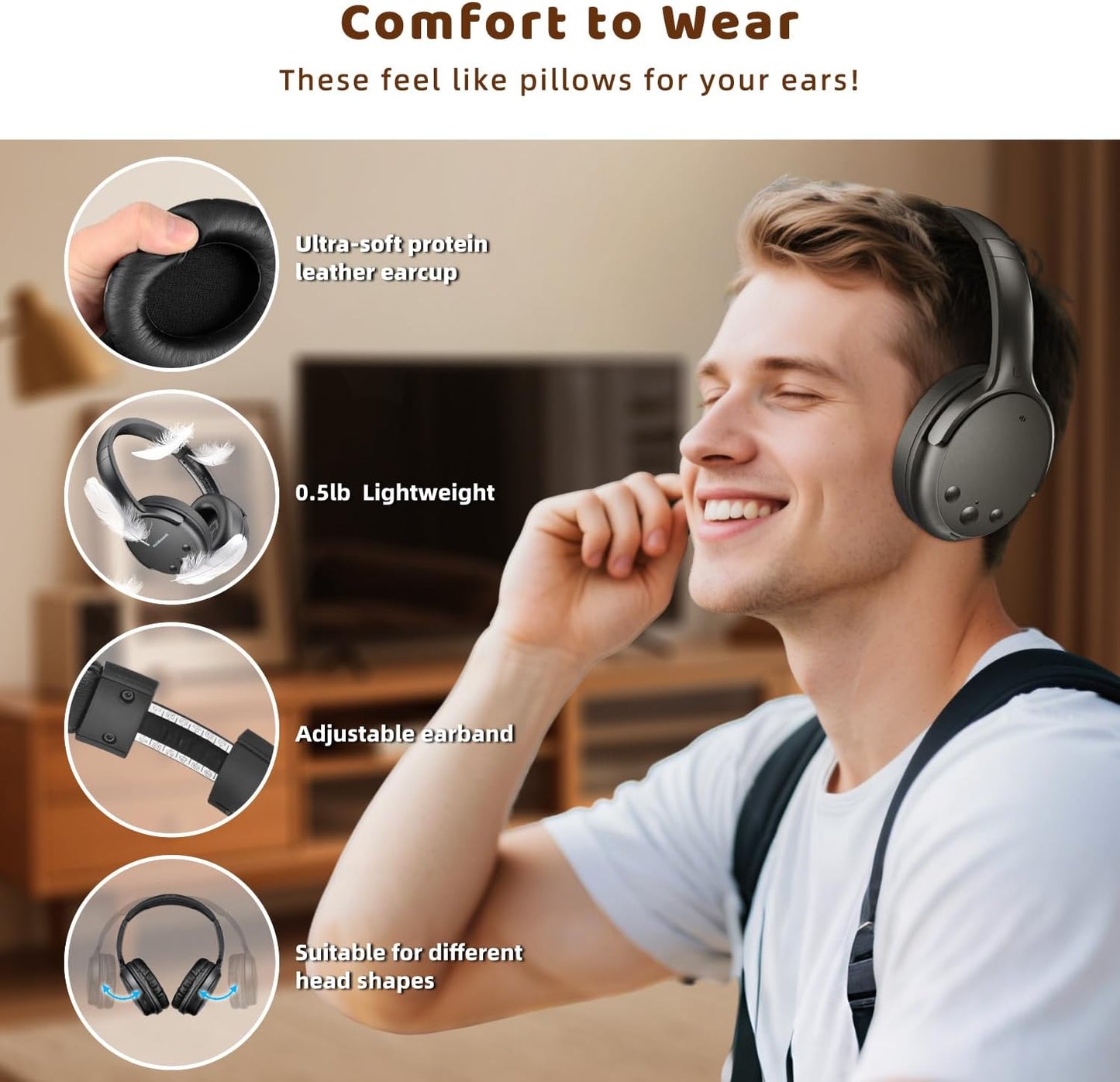 Holdsound Wireless Headphones for TV Watching, TV Headphones Wireless for Seniors with USB Transmitter, 25hrs, No Lip-Sync Delay, Plug and Play, Gifts for Elderly,Light Black - PuriLite
