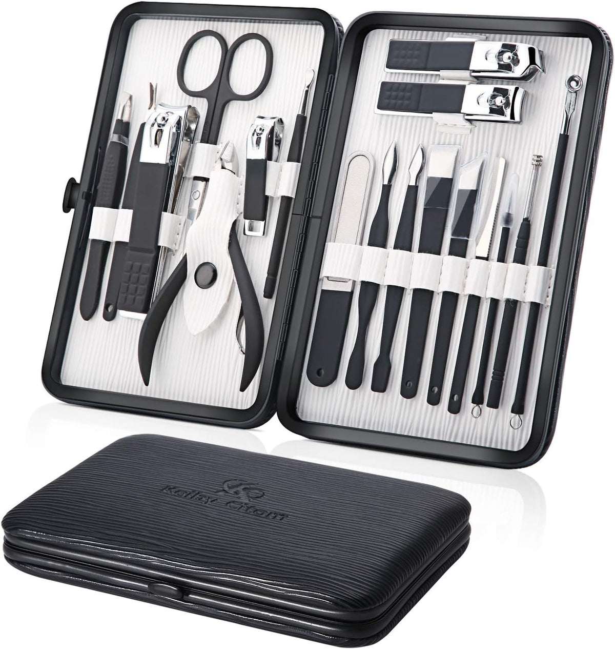 Keiby Citom Professional Stainless Steel Nail Clipper Travel & Grooming Kit Nail Tools Manicure & Pedicure Set of 18pcs with Luxurious Case (Black) - PuriLite