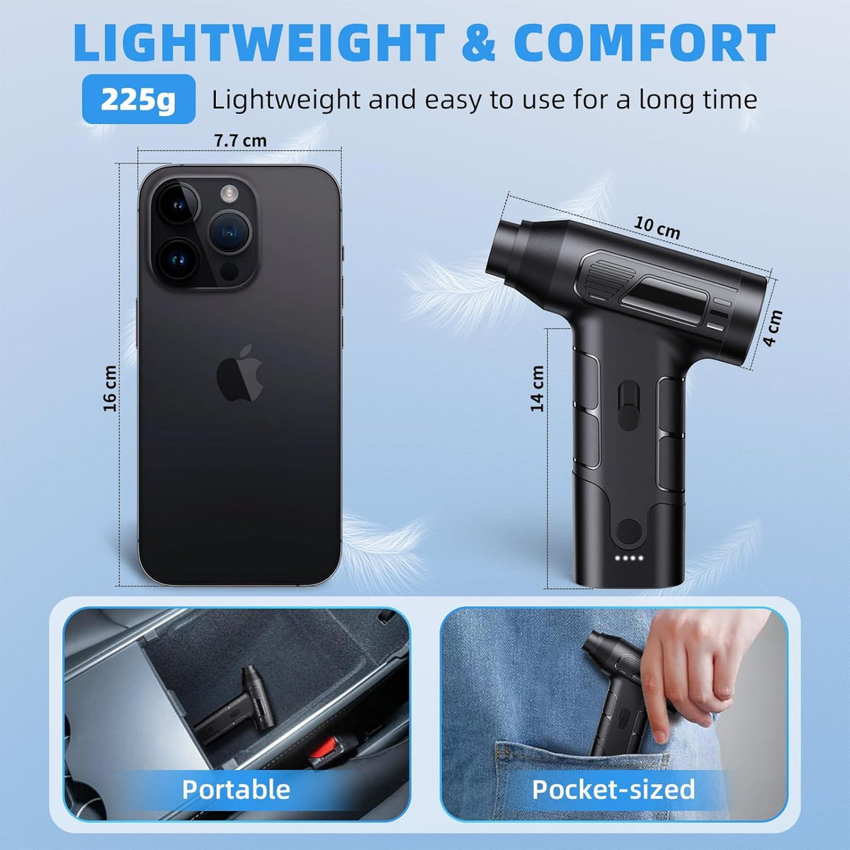 Compressed Air Duster, 130000RPM Electric Air Duster Replaces Compressed Air Cans, 3 Speed, Cordless Air Blower for Cleaning Camera Computer Household Pet Hair - PuriLite