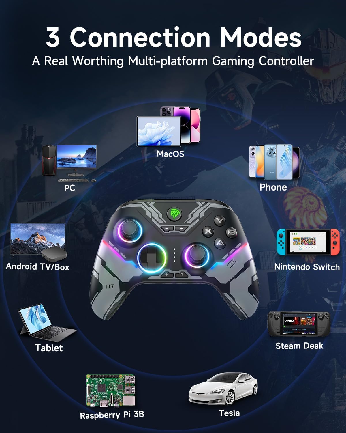 EasySMX X15 PC Controller - Enhanced Wireless Bluetooth Controller with Hall Joysticks/Hall Triggers/RGB Lighting - No Stick Drift, No Dead Zone - Work for Windows PC, Android, Steam and Switch - PuriLite