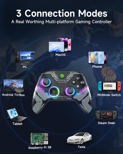 EasySMX X15 PC Controller - Enhanced Wireless Bluetooth Controller with Hall Joysticks/Hall Triggers/RGB Lighting - No Stick Drift, No Dead Zone - Work for Windows PC, Android, Steam and Switch - PuriLite