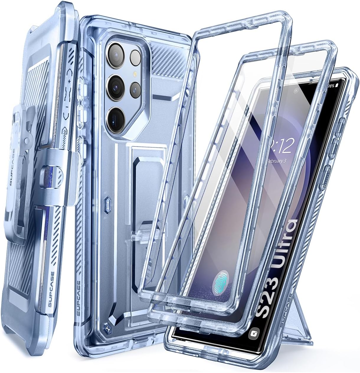 SUPCASE Unicorn Beetle Pro Case for Samsung Galaxy S23 Ultra 5G (2023), [Extra Front Frame] Full-Body Dual Layer Rugged Belt-Clip & Kickstand Case with Built-in Screen Protector (Black) - PuriLite