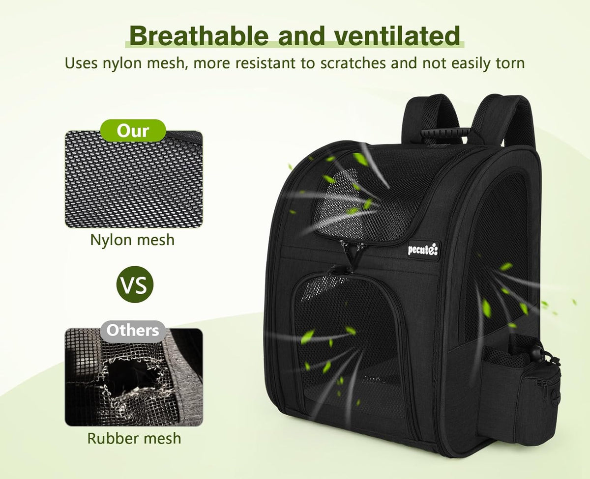 Pecute Cat Backpack with Breathable Mesh, Dog Backpack Carrier with Multi-Pockets for Cats Puppies, Pet Backpack Carrier for Travel Hiking Camping Outdoor （Gray） - PuriLite