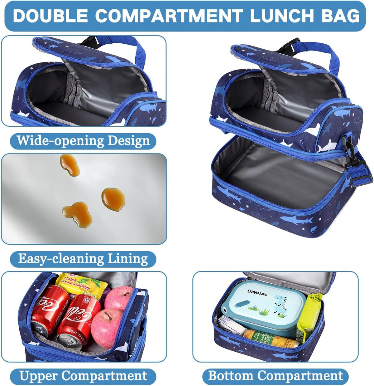 VASCHY Lunch Box Bag Men, Insulated Two Compartments Bento Cooler Bags for Adults/Women/Kids for School,Daycare,Kindergarten,Picnic Black - PuriLite