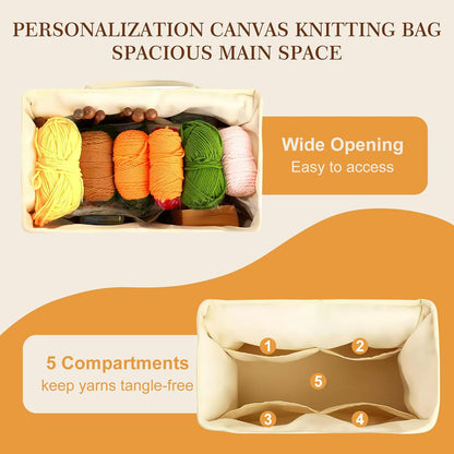 Personalized Name Crochet Bag, Stylish Yarn Bag for Crochet and Knitting Projects, Canvas Crochet Organizer with Multiple Pockets and Yarn Holes, Knitting Bag for Crochet Lovers, Mom, Grandma