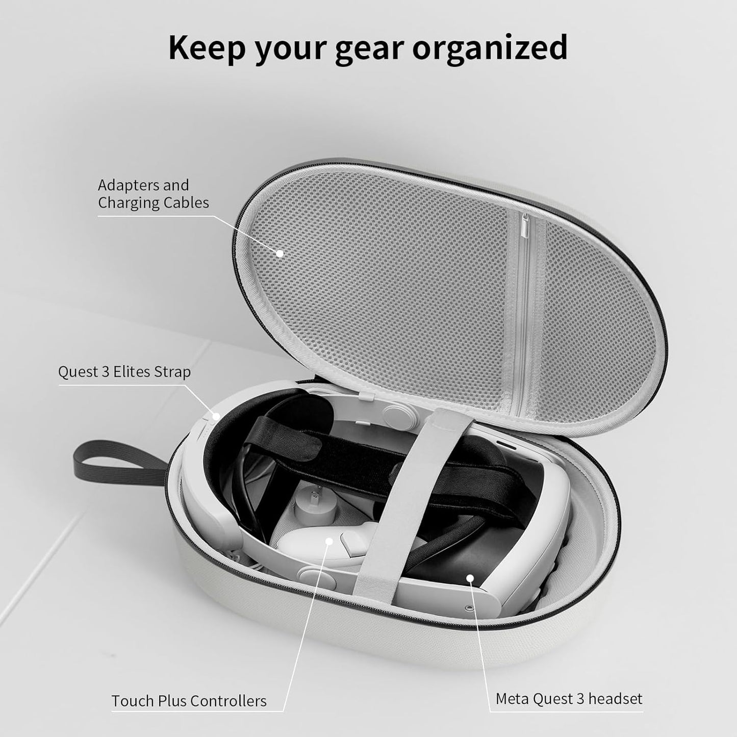 ANNAPRO Carrying Case for Meta Quest 3/Quest 2/Vision Pro, Compatible with Battery Elite Strap, Controllers and Other Accessories, Hard Shell Case and Superior Protection for Travel, Grey - PuriLite