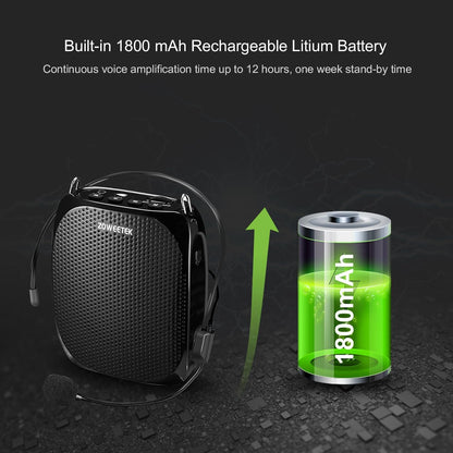 ZOWEETEK Voice Amplifier with Microphone Headset,1800mAh Rechargeable Portable Amplifier for Teachers, Tour Guide,Yoga,Fitness, Training, Meeting,Classroom - PuriLite