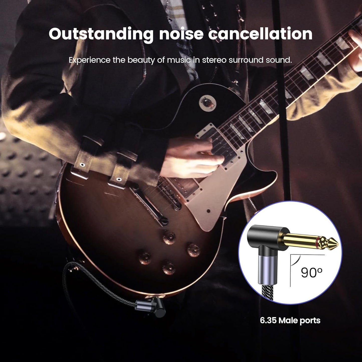 MOSWAG Guitar Cable 10 Ft, 1/4 Inch Right Angle Instrument Cable, Electric Guitar Cord, 1/4 Inch TS Electric Guitar Amp Cord Compatible Bass Guitar, Electric, Bass, Amplifier - PuriLite
