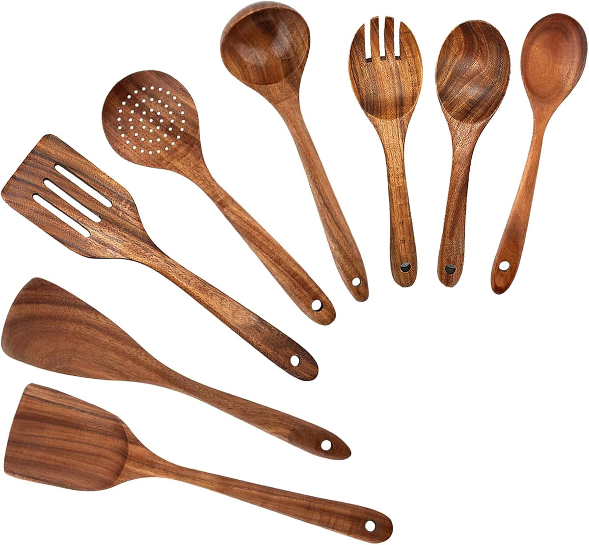 Purilite Select – Natural Teak Wooden Cooking Utensils Set (8-Piece Spoons &amp; Spatulas) - PuriLite