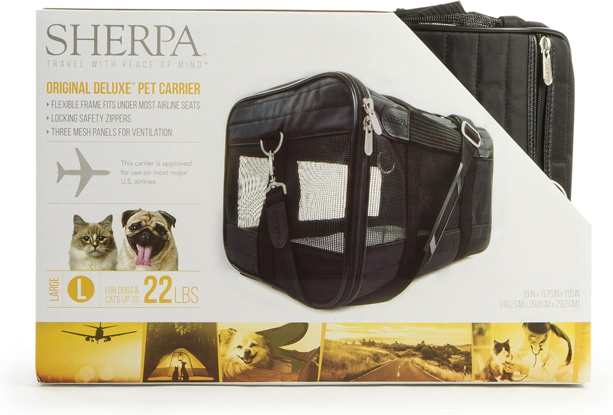 Sherpa Original Deluxe Travel Bag Pet Carrier, Airline Approved & Guaranteed-On-Board - Mesh Panels & Spring Frame, Locking Safety Zippers, Machine Washable Liner - Charcoal Gray, Medium - PuriLite