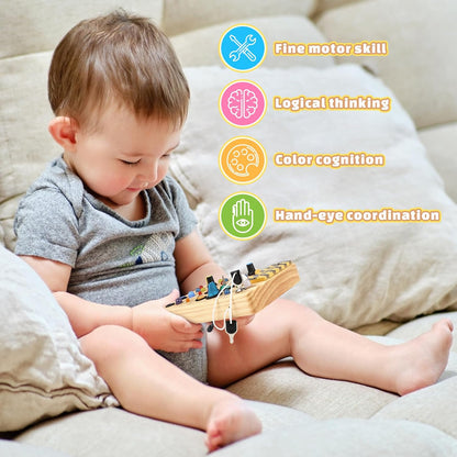 Joyreal Montessori Busy Board Wooden Sensory Toys for Toddler with LED Light Up Switch, Baby Fidget Board Travel Toys for 18+ Months, Boys Girls Birthday - PuriLite