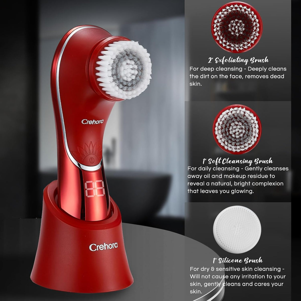 Facial Cleansing Brush, Face Scrubber Exfoliator, Face Scrubber Rechargeable IPX-7 Waterproof, Electric Face Scrubber, Electric Face Spin Brush for Exfoliating, Massaging and Deep Cleansing - PuriLite