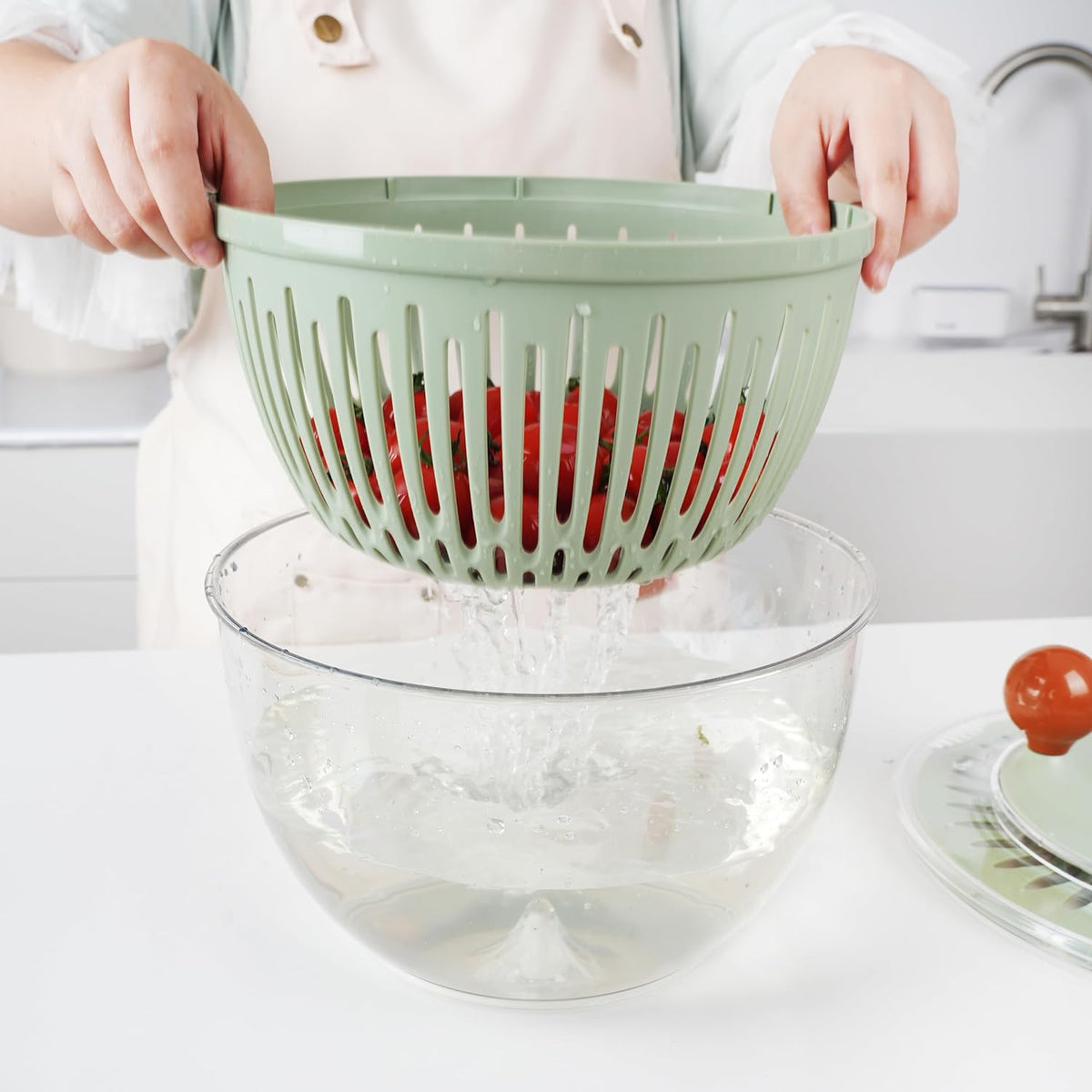 Shatomo Salad Spinner, Large 5L Easy to Use Lettuce Spinner, Fruit and Vegetable Spinner with Non-Slip Base, Drain and Stop Button - PuriLite