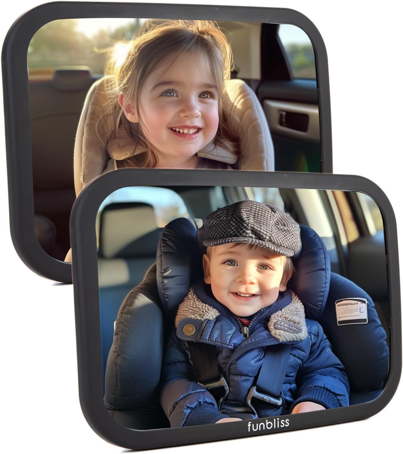 Funbliss Baby Car Mirror for Rear Facing Seat,360° Rotation, Safety CertifiedShatterproof Acrylic Glass, Clear Wide View,Infant Car Mirror for Car Seat Rear Facing,Baby Vehicle Mirror - PuriLite
