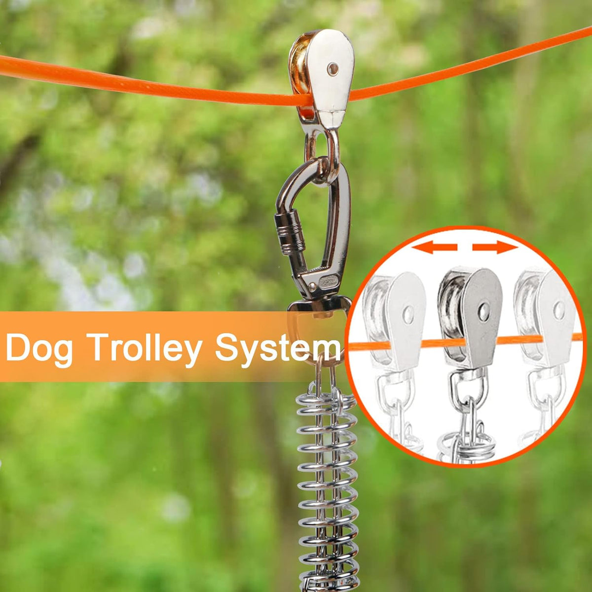 Snagle Paw Dog Tie Out Runner for Yard,Trolley System for Large Dogs,Heavy Duty Dog Run Cable with 10ft Pulley Runner Line for Dogs Up to 125lbs,Yard or Camping,75ft - PuriLite