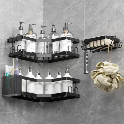 Shower Caddy, 2 Pack Bathroom Shelves, Adhesive Shower Shelf No Drilling, Black Shower Storage, Shower Organiser, Rust-Resistant Shower Caddy Corner, Shower Soap Holder, Bathroom Accessory - PuriLite
