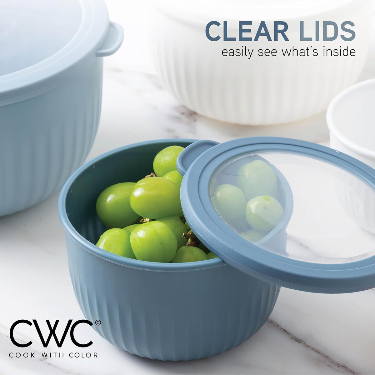 COOK WITH COLOR Prep Bowls with Lids- 8 Piece Nesting Plastic Small Mixing Bowl Set with Lids (Teal Ombre) - PuriLite
