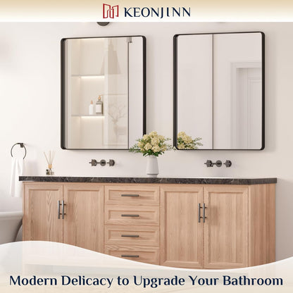 Keonjinn 42 x 36 Brushed Nickel Bathroom Vanity Mirror, Large Rounded Rectangle Bathroom Mirrors for over Sink, Metal Framed Silver Mirror for Wall, Shatterproof HD Tempered Glass(Horizontal/Vertical) - PuriLite