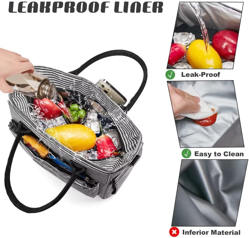 Lunch Bag for Women, Insulated Lunch Box for Work, Large Leakproof Cooler Purse with Side Pockets & Removable Shoulder Strap Women's Lunch Tote Bag for Picnic Work Beach Cute Lunch Bags (Heart) - PuriLite