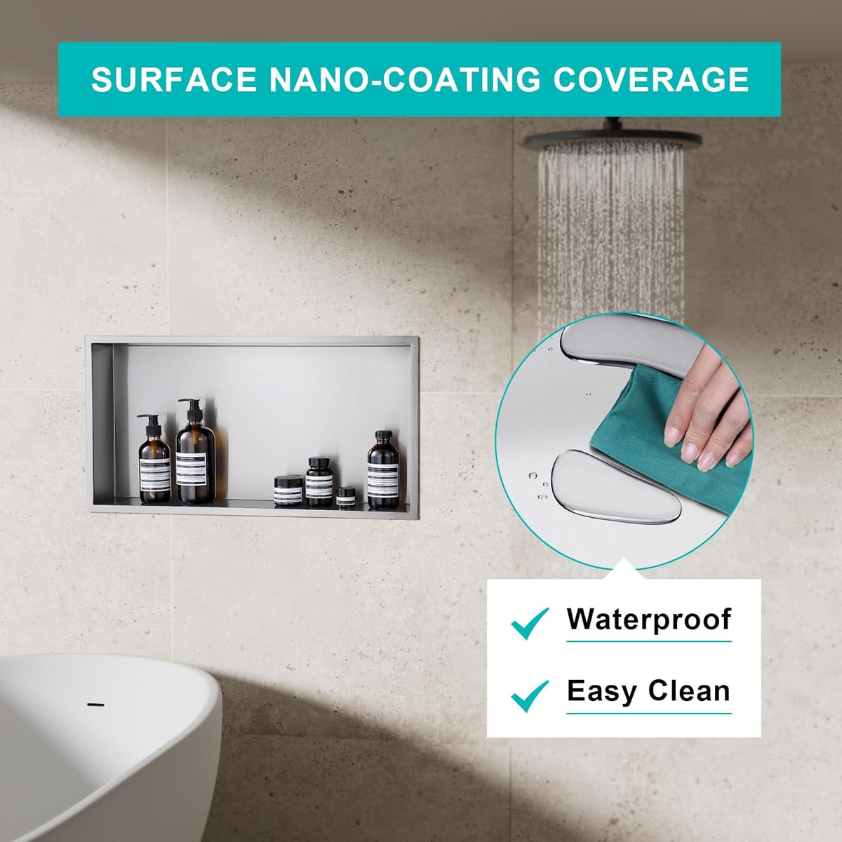 MENATT No Tile Shower Niche, Stainless Steel Wall Niche 13"X19"(Inner Size 12"X18"), Two-Tier Bathroom Shelf, NO Tile Needed Recessed Niche Shower for Bathroom Storage, Black - PuriLite