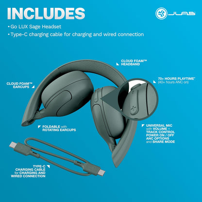 JLab Go Lux ANC Wireless Headphones, Cloud White, Hybrid Active Noise Cancelling, Premium On-Ear Bluetooth Headset, Customizable Sound, Be Aware Mode, Cloud Foam Comfort, Multipoint Connection - PuriLite