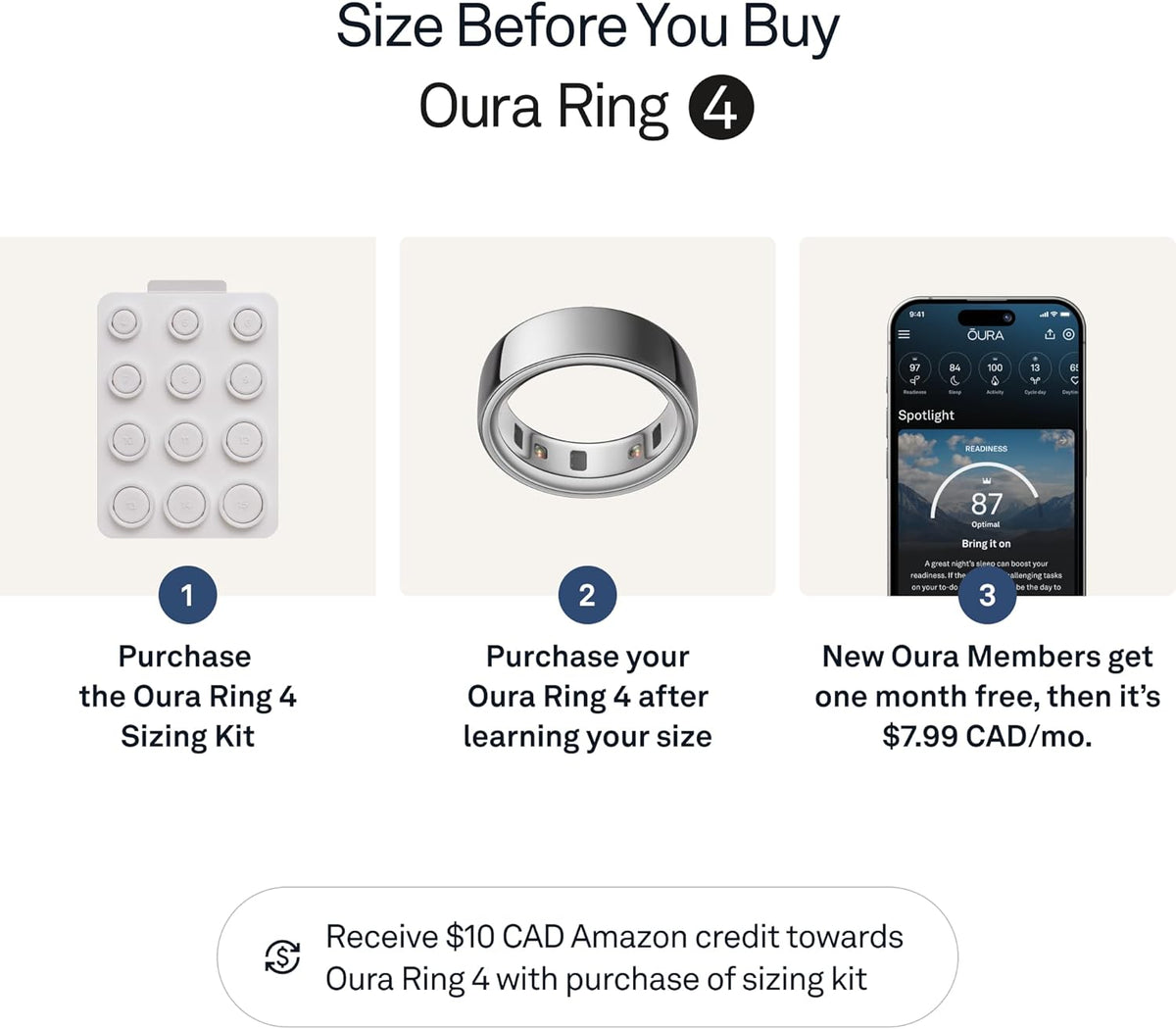 Oura Ring 4 - Silver - Size 8 - Smart Ring - Size First with Oura Ring 4 Sizing Kit - Sleep Tracking Wearable - Heart Rate - Fitness Tracker - Up to 8 Days of Battery Life - PuriLite