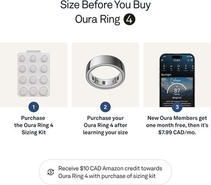Oura Ring 4 - Silver - Size 8 - Smart Ring - Size First with Oura Ring 4 Sizing Kit - Sleep Tracking Wearable - Heart Rate - Fitness Tracker - Up to 8 Days of Battery Life - PuriLite