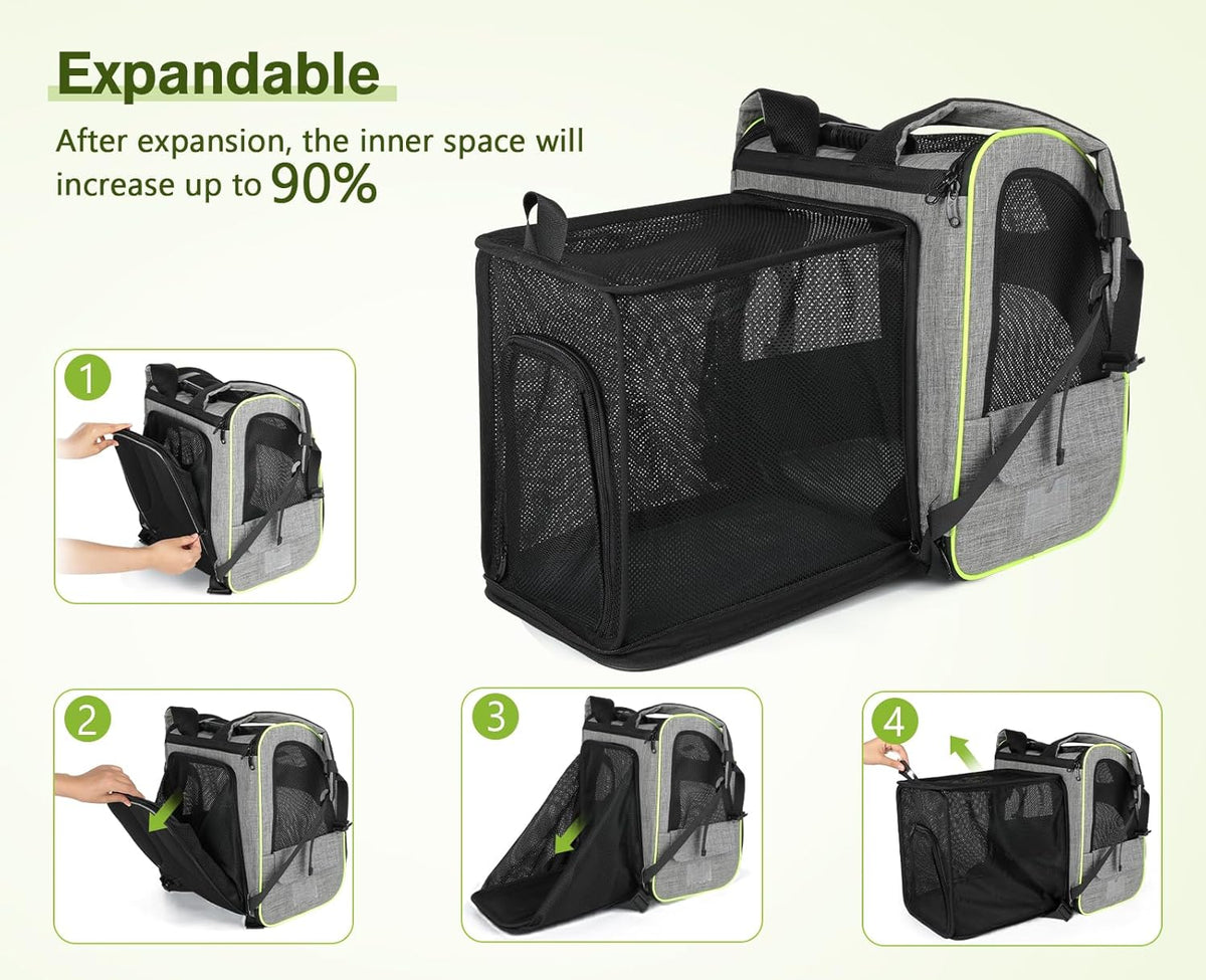 Pecute Pet Carrier Backpack, Dog Carrier Backpack Expandable with Breathable Mesh for Pets ＜6kg, Pet Backpack Carrier for Hiking Travel Camping Outdoor - PuriLite