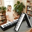 Portable Piano Keyboard, Semi-Weighted Folding Digital Piano 88 Key, Full Size, Wood Grain, Electric Piano Keyboard w/MIDI Bluetooth, Suitable for Adult, Toddler