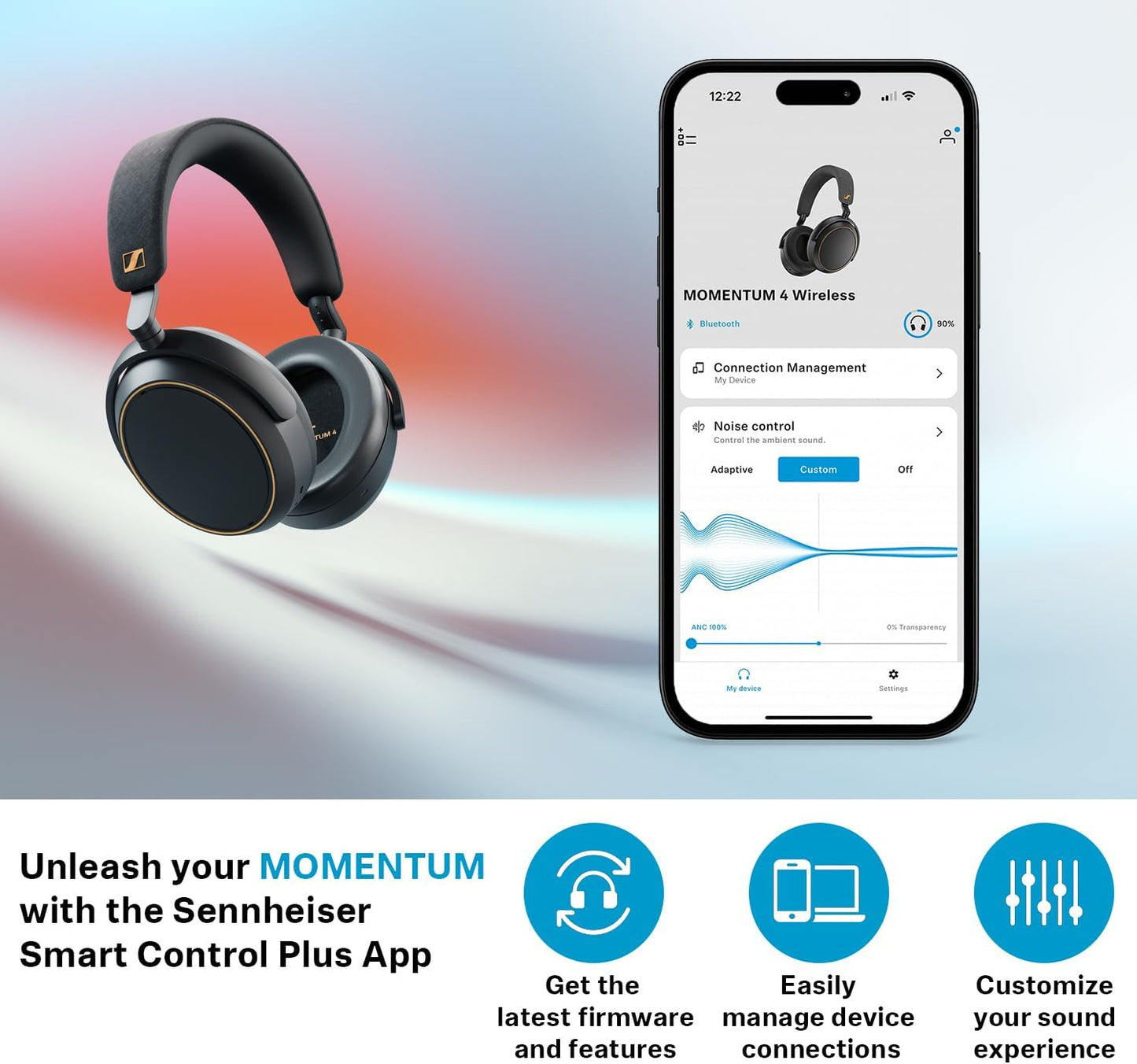 Sennheiser Consumer Audio Momentum 4 Wireless Headphones - Bluetooth Headset for Crystal-Clear Calls with Adaptive Noise Cancellation, 60h Battery Life, Customizable Sound - Pride - PuriLite