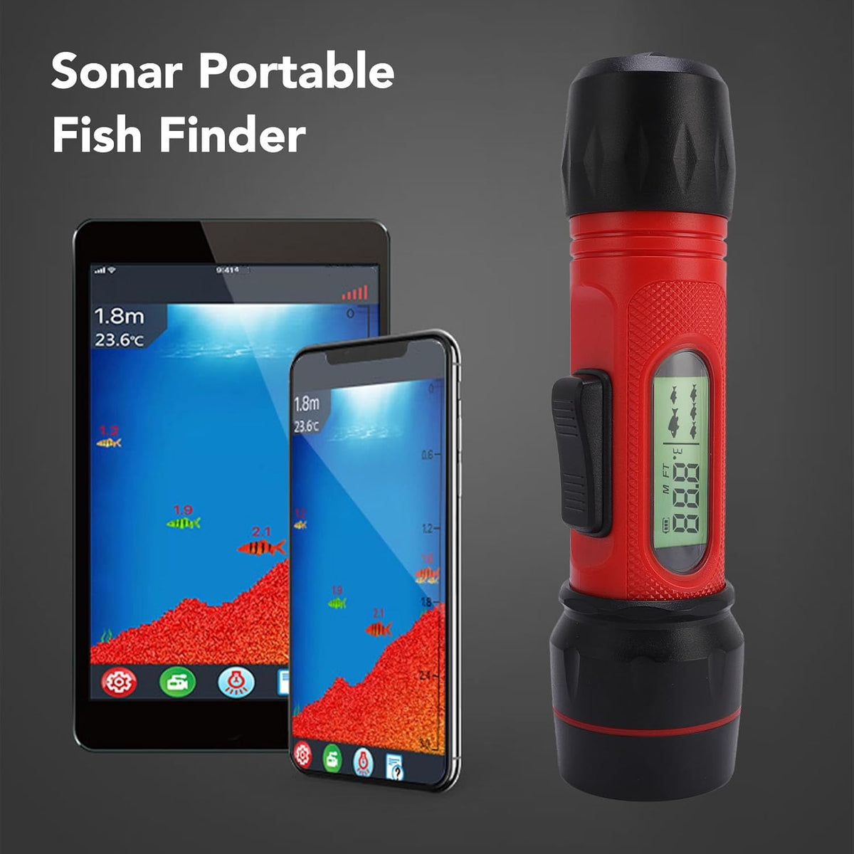 PUSOKEI Sonar Fish Finder, Portable Handheld Fish Depth Finder with LCD Screen and 45 Degree Detection Angle, for Kayak Boat Ice Fishing Water Proof IP68 - PuriLite