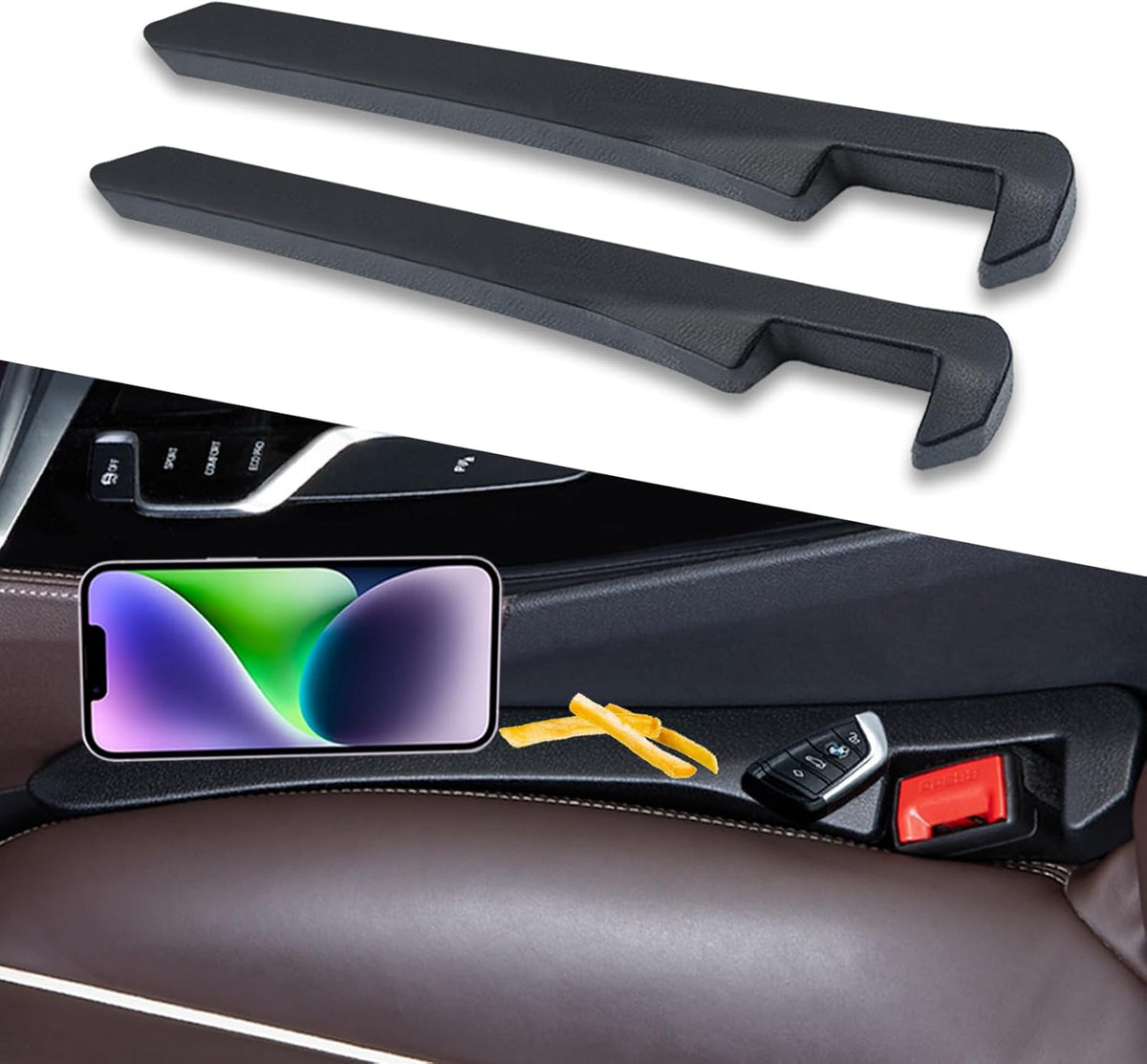 MBERFITU 2 Pack Car Seat Gap Filler Organizer, PU Leather Seat Crevice Blocker Fill The Gap Between Seat and Center Console Stop Things from Dropping (Updated Version) - PuriLite