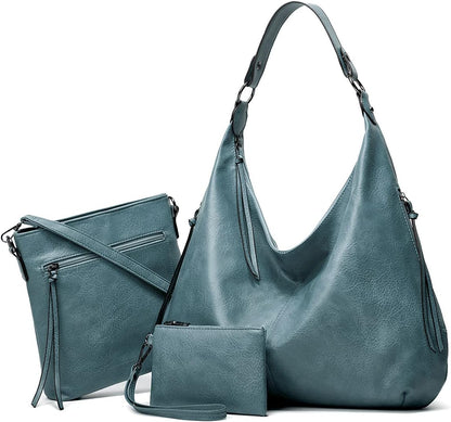 Ashioup Hobo Bags for Women Soft PU Leather Shoulder Bag Vintage Slouchy Handbag with Zipper - PuriLite