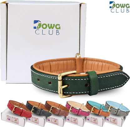 DowgClub | Genuine Leather Dog Collar | Full Grain, Heavy Duty | Comfortable, Strong | Best for Pups, Small, Medium & Large Breeds | Pink, Brown, Black, Tan - PuriLite
