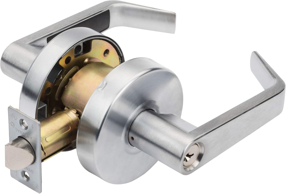 Dynasty Hardware AUG-00-26D Grade 2 Commercial Duty Office Door Keyed Lever Lockset, ADA, Satin Chrome Finish - PuriLite