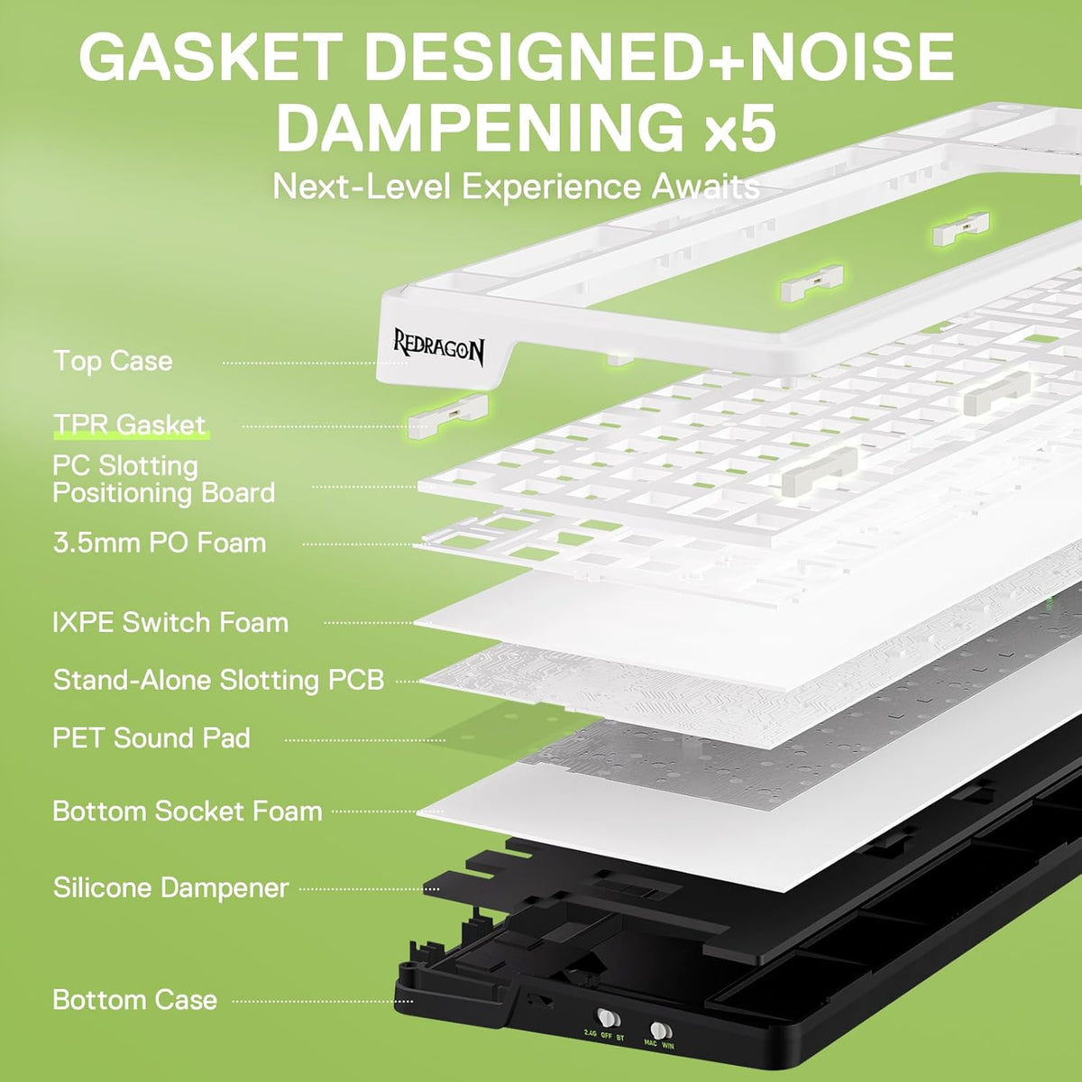 Redragon K686 PRO 98 Keys Wireless Gasket RGB Gaming Keyboard, 3-Modes Anime Mechanical Keyboard w/Hot-Swap Socket, Dedicated Knob Control & Sound Absorbing Pads, Custom Hi-Fi Linear Switch - PuriLite