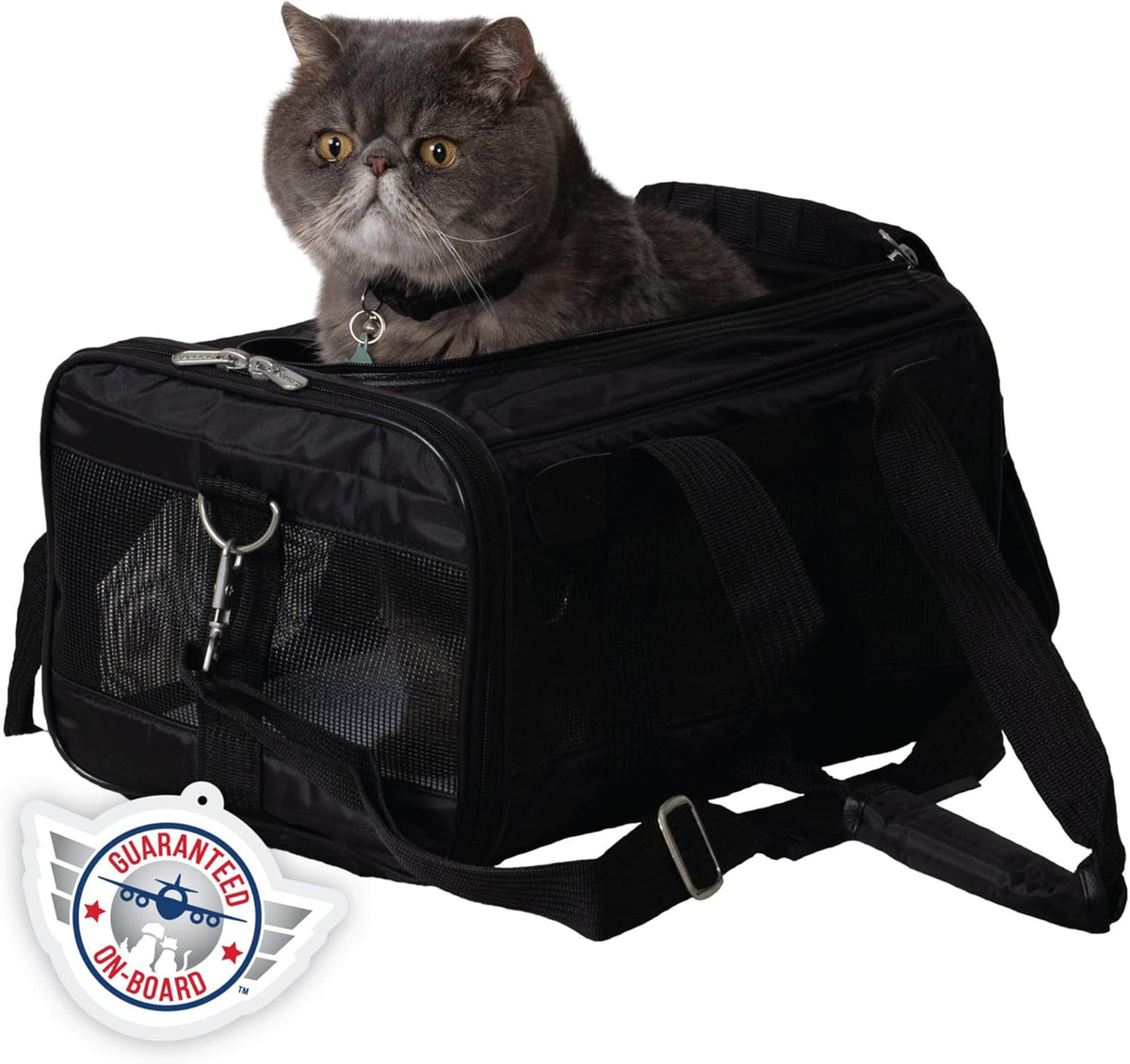 Sherpa Original Deluxe Travel Bag Pet Carrier, Airline Approved & Guaranteed-On-Board - Mesh Panels & Spring Frame, Locking Safety Zippers, Machine Washable Liner - Charcoal Gray, Medium - PuriLite
