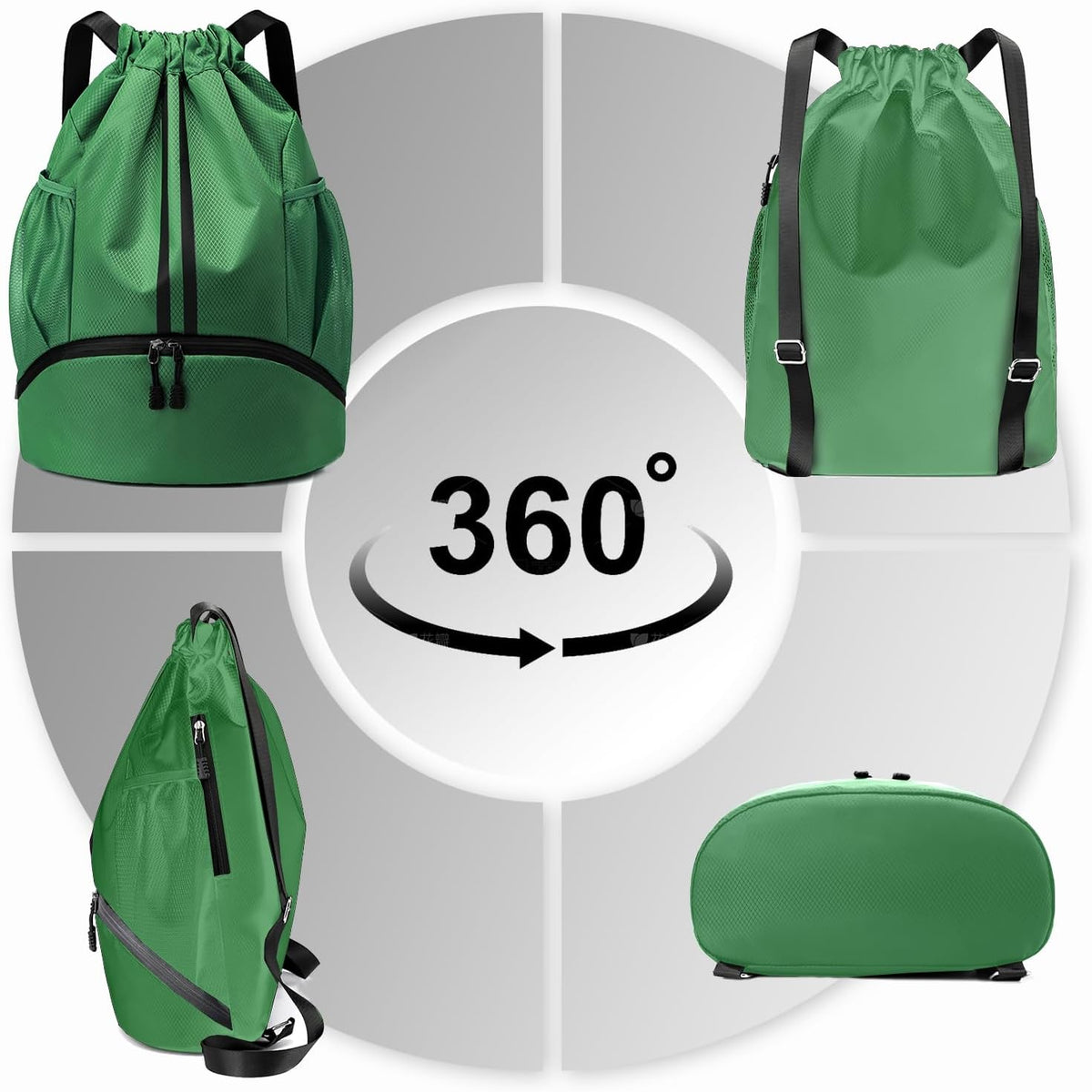 Hoedia Sports Drawstring Backpack - String Swim Gym Bag with Shoes Compartment and Wet Proof Pocket for Women/Men - PuriLite