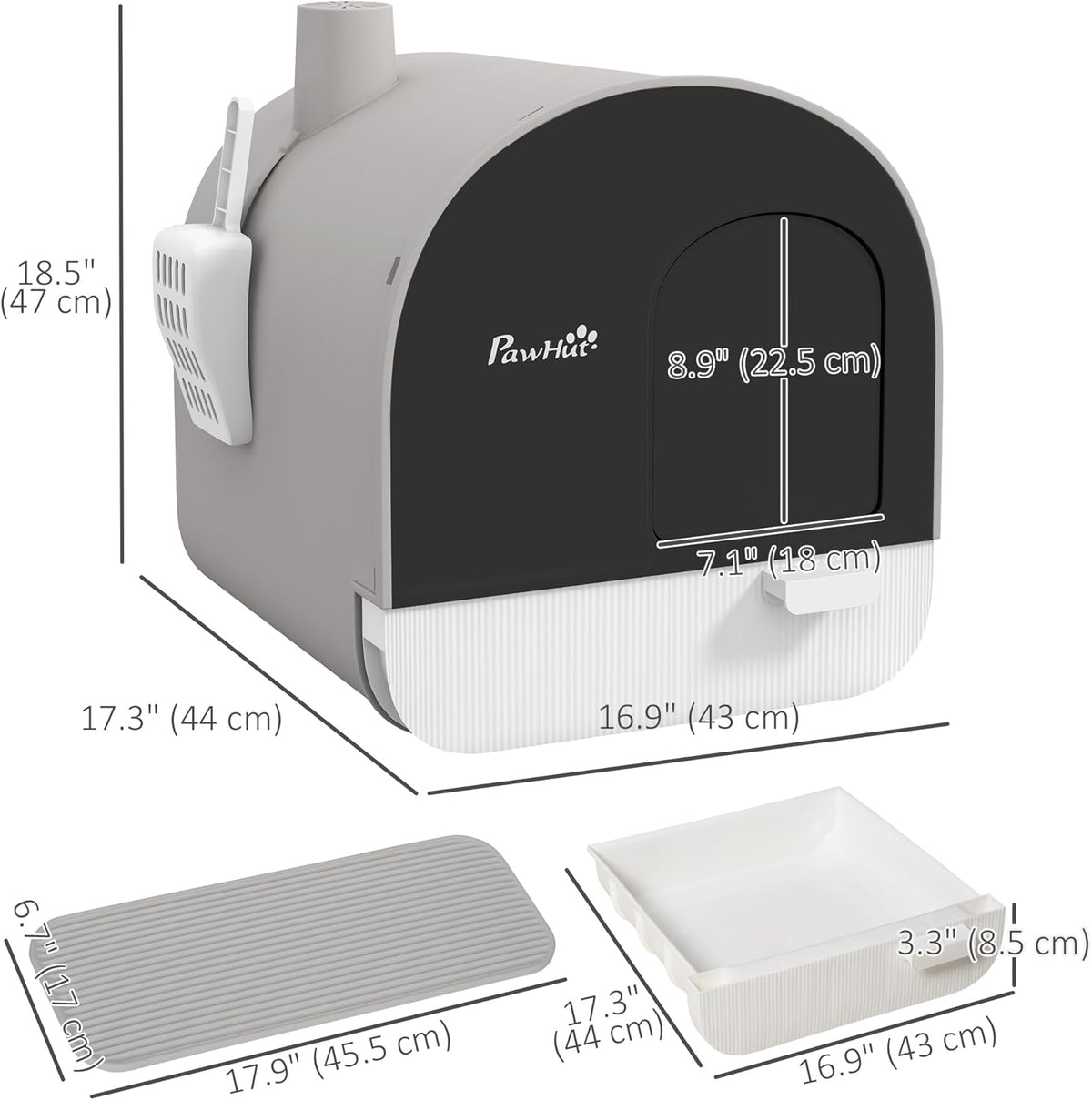 PawHut Large Cat Litter Box with Lid, Enclosed Kitty Litter Box with Slide-Out Tray, Scoop, Filter, Green - PuriLite