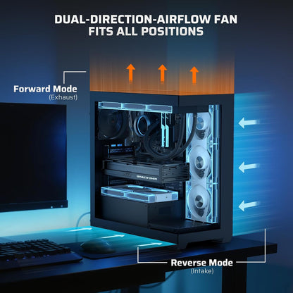 LTC CF-123D 120mm PC Case Fan, Daisy-Chain Connection, Infinity Mirror ARGB Lighting, Reversible Airflow 2000RPM Max, HDB Bearing PWM Computer Case Cooling Fan, Motherboard SYNC, 3 Pack, White - PuriLite