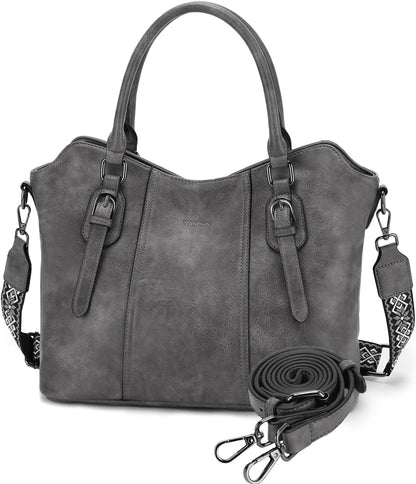 Hobo Bags for Women,VASCHY Vegan Leather Handbag Purse Top Handle Satchel Boho Shoulder Bag with Crossbody Guitar Strap - PuriLite
