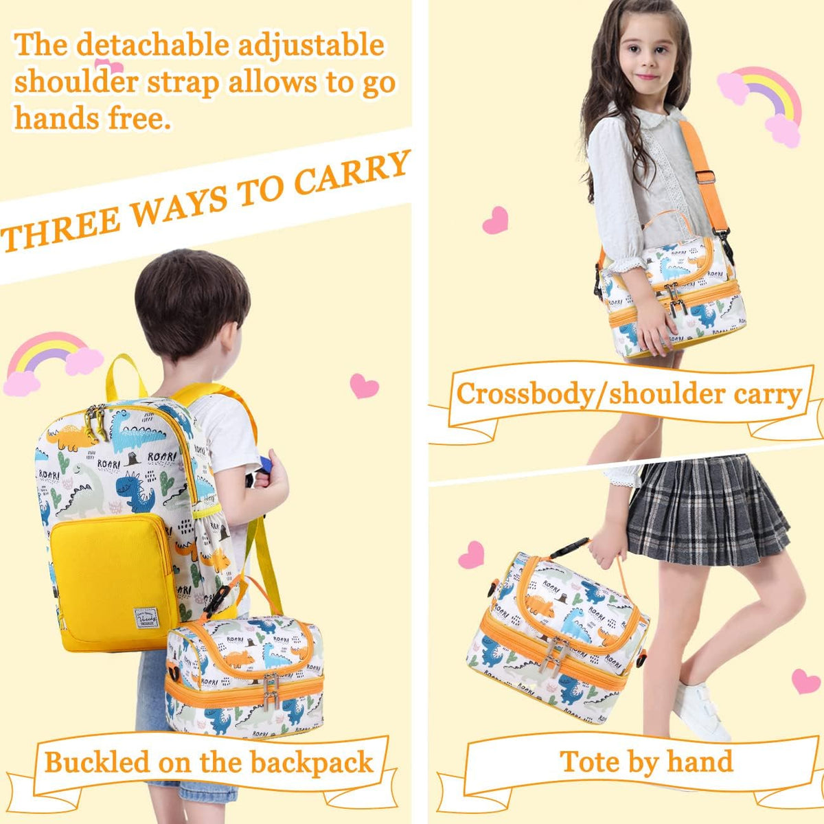 VASCHY Lunch Box Bag Men, Insulated Two Compartments Bento Cooler Bags for Adults/Women/Kids for School,Daycare,Kindergarten,Picnic Black - PuriLite