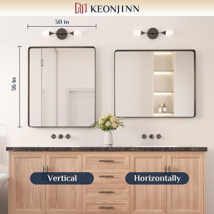 Keonjinn 42 x 36 Brushed Nickel Bathroom Vanity Mirror, Large Rounded Rectangle Bathroom Mirrors for over Sink, Metal Framed Silver Mirror for Wall, Shatterproof HD Tempered Glass(Horizontal/Vertical) - PuriLite