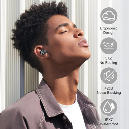 VEKJ Sleep Earbuds, Bluetooth 5.4 Mini Wireless Ear Euds with Multifunctional Touch Screen, 48H Bass Stereo Headphones with Sleep Mode/5 EQ Modes/ENC Noise Cancelling, IPX7 Earphones for iOS Android - PuriLite