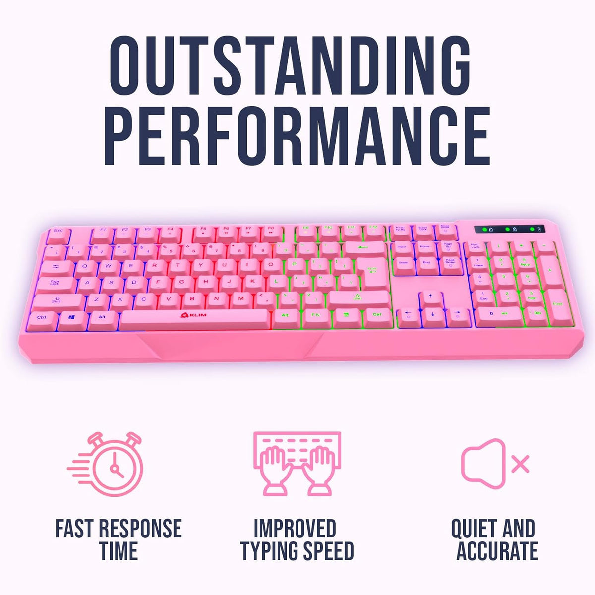 KLIM  Chroma Wireless Gaming Keyboard RGB New - Long-Lasting Rechargeable Battery - Quick and Quiet Typing - Water Resistant Backlit Wireless Keyboard for PC PS5 PS4 Mac - Black - PuriLite
